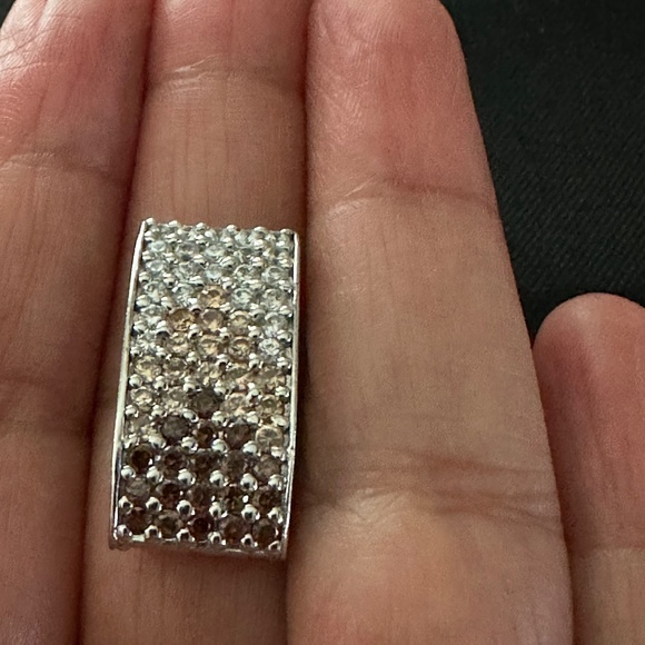 Dual sided cz paved stones mixed color rectangular pendant - Picture 14 of 16